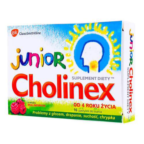 Cholinex Junior, smak malinowy, od 4 lat, 16 pastylek do ssania
