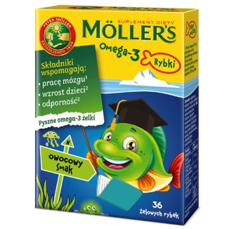 Moller's Omega-3 Rybki, żelki, smak owocowy, 36 sztuk