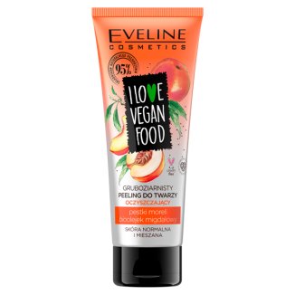 Eveline I Love Vegan Food, gruboziarnisty peeling do twarzy, oczyszczający, pestki moreli, bioolejek migdałowy, 75 ml