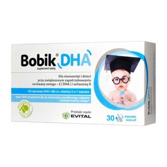 Bobik DHA, dla niemowląt i dzieci, 30 kapsułek twist-off