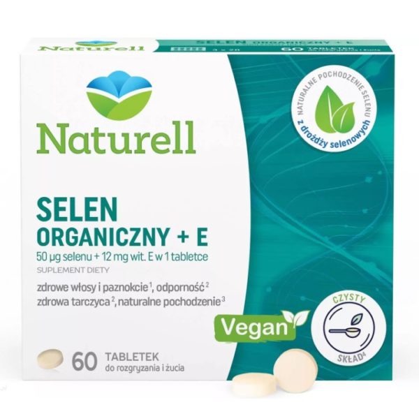 Naturell Selen Organiczny + E, 60 tabletek rozgryzania i żucia