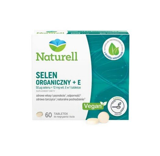 Selen Organiczny + E, 60 tabletek rozgryzania i żucia, Naturell
